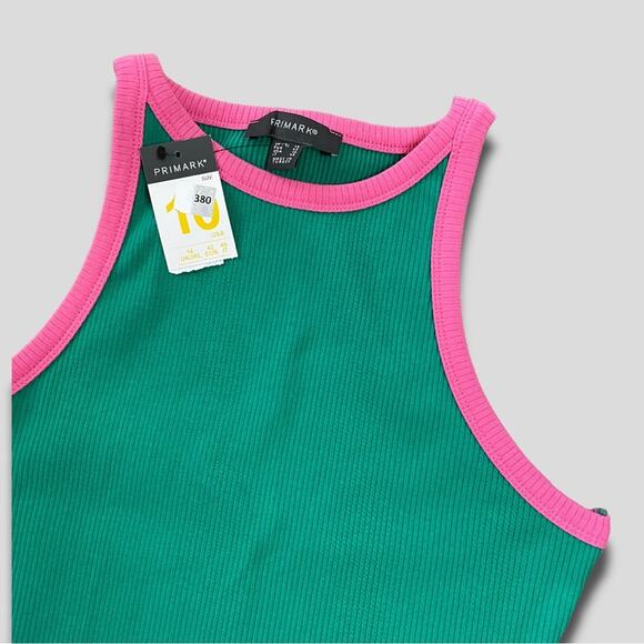 Primark NWT Modern Y2K Vibes Ribbed Bright & Bold Bodycon Dress Teal Pink - 10 - Picture 3 of 8